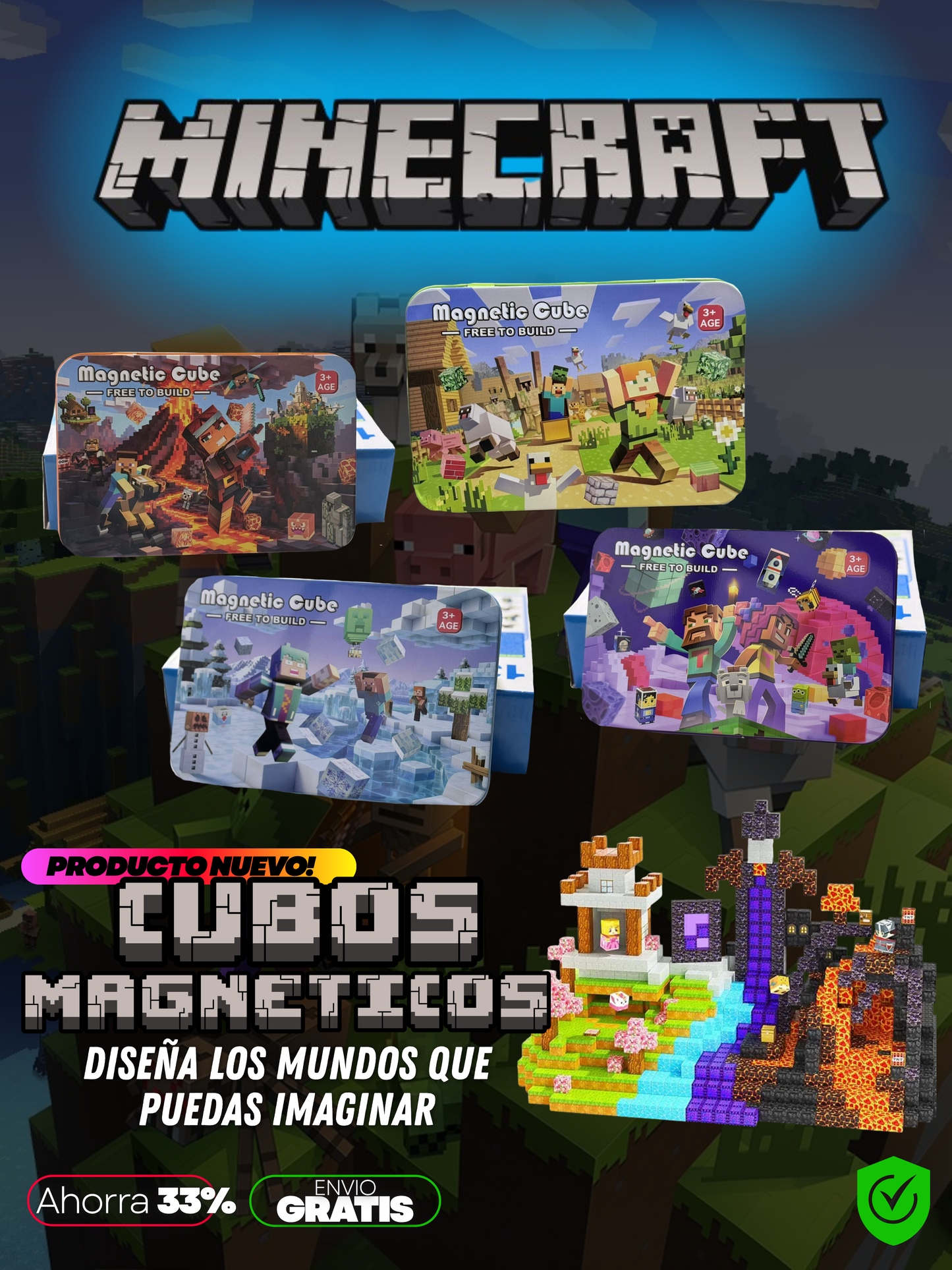 MINECRAFT MUNDO MAGNÉTICO 60 PIEZAS + ENVIO GRATIS