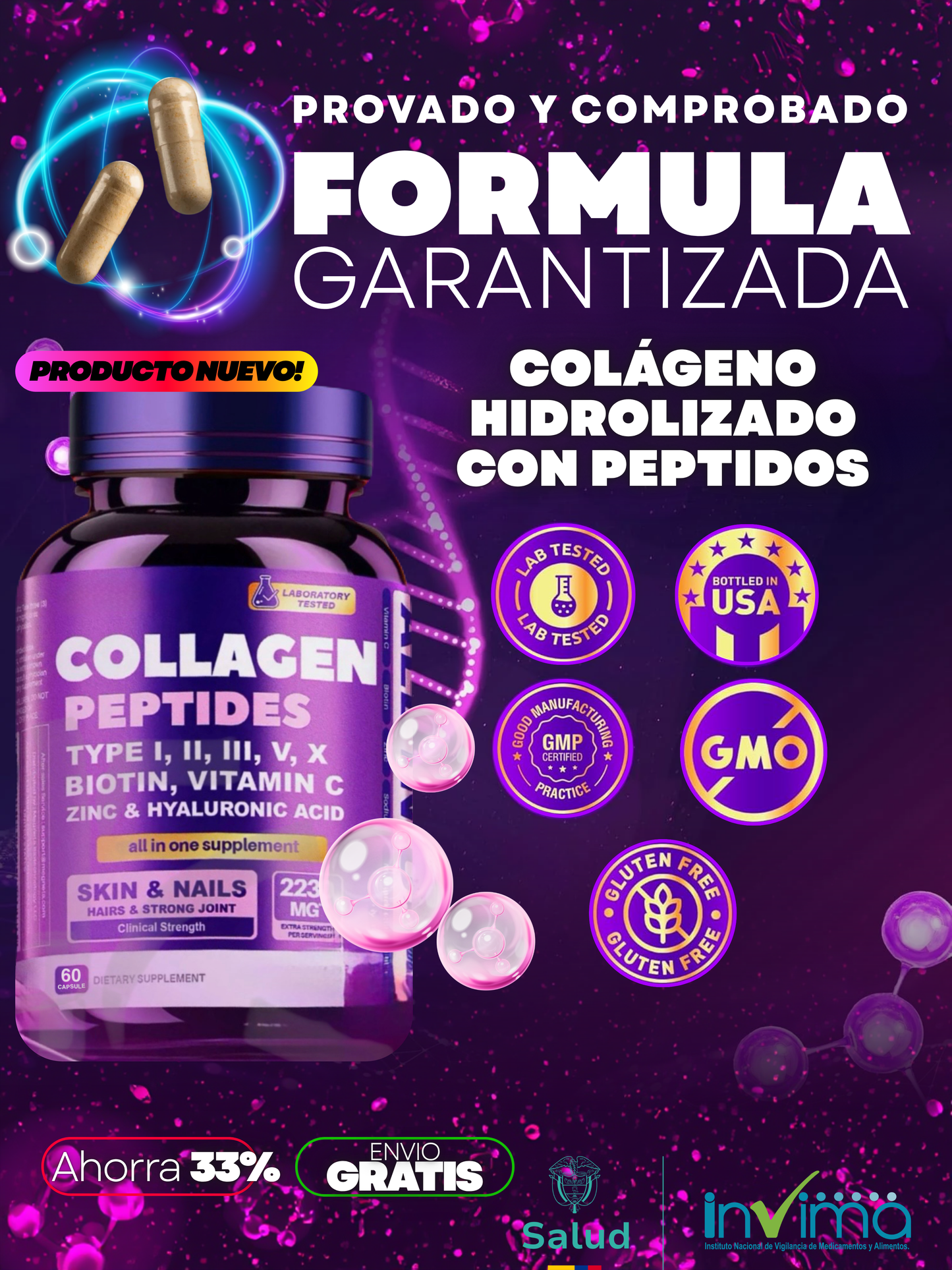 COLÁGENO CON PEPTIDOS X60CAP + ENVIO GRATIS