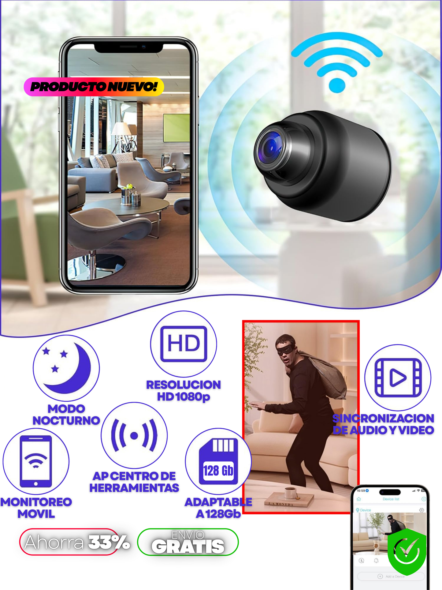 MINI CAMARA DE SEGURIDAD ESPIA + ENVIO GRATIS