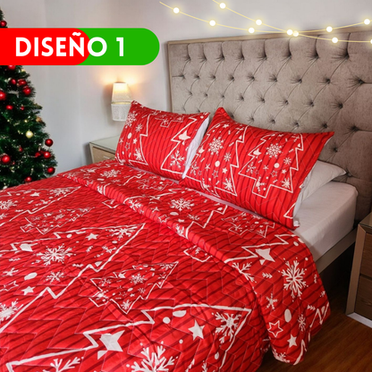 EDREDÓN NAVIDEÑO PARA CAMA DOBLE + 2 FUNDAS DE ALMOHADAS GRATIS