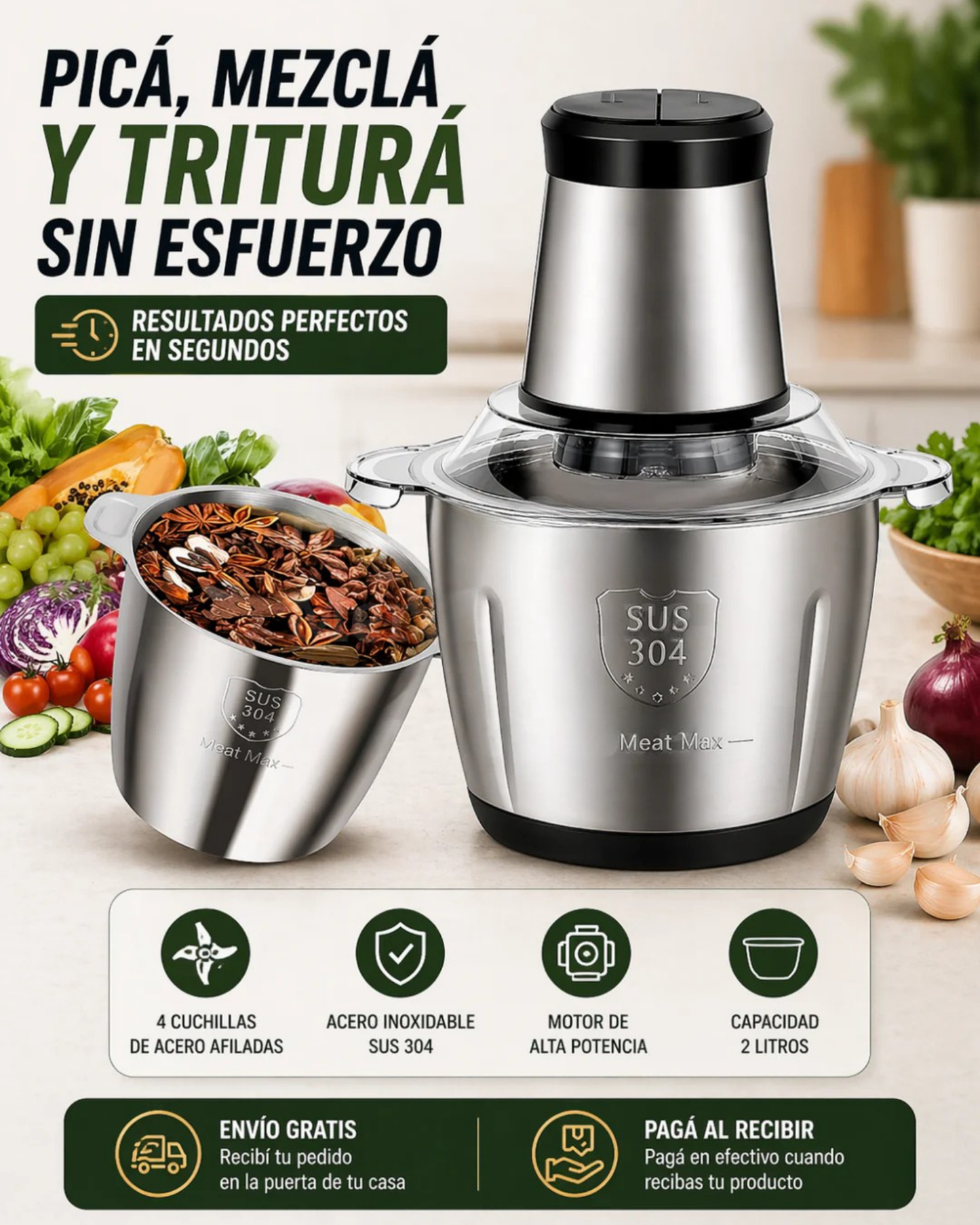 MOLINO PICADOR ELECTRICO DE 2 LITROS + ENVIO GRATIS