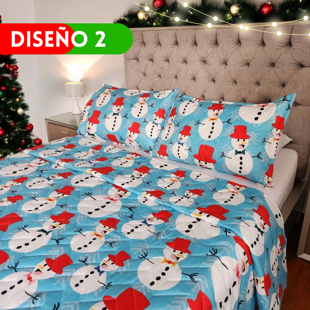 EDREDÓN NAVIDEÑO PARA CAMA DOBLE + 2 FUNDAS DE ALMOHADAS GRATIS