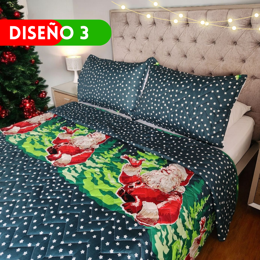 EDREDÓN NAVIDEÑO PARA CAMA DOBLE + 2 FUNDAS DE ALMOHADAS GRATIS