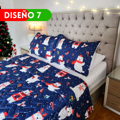 EDREDÓN NAVIDEÑO PARA CAMA DOBLE + 2 FUNDAS DE ALMOHADAS GRATIS