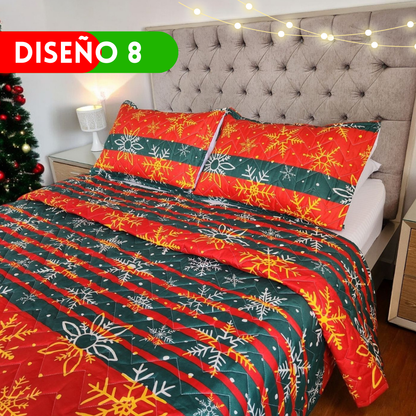 EDREDÓN NAVIDEÑO PARA CAMA DOBLE + 2 FUNDAS DE ALMOHADAS GRATIS