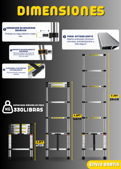 ESCALERA RETRACTIL TELESCÓPICA 2.34METROS